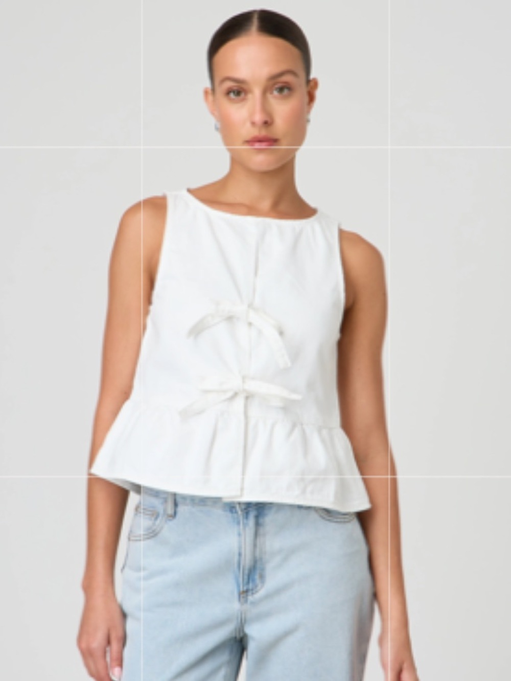 Glassons Milk Double Bow Denim Blouse - White